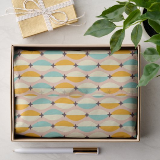 Symmetrical retro pattern with interlocking teal tissuepapier (Geschenk)