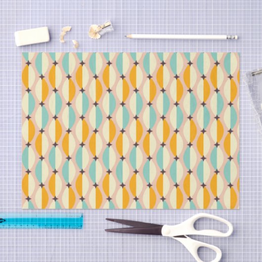 Symmetrical retro pattern with interlocking teal tissuepapier (Craft)