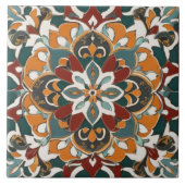 Symmetrisch Abstract in Blauwgroen geel en rood Tegeltje (Voorkant)