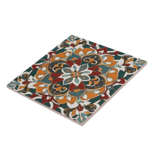 Symmetrisch Abstract in Blauwgroen geel en rood Tegeltje (Zijkant)