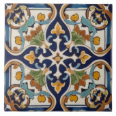 Symmetrisch Abstract kruis in marineblauw en geel Tegeltje (Voorkant)