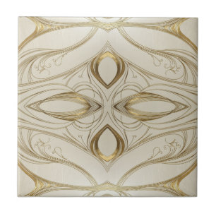 Symmetrisch Art Nouveau patroon in goud en beige Tegeltje