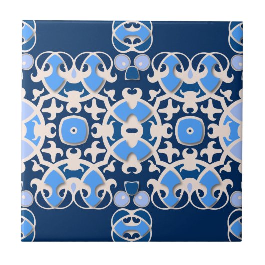 Symmetrisch blauw en wit tegeltje (Voorkant)