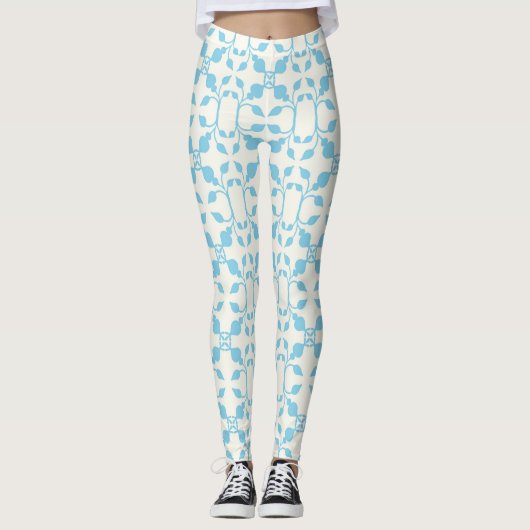 Symmetrisch Blauw Floral Leggings (Voorkant)