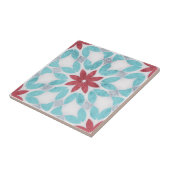 Symmetrisch Bloemen Rood Blauw Grijs Steen-Texture Tegeltje (Zijkant)