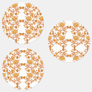 Symmetrisch bloemmotief met oranje motieven rese labels