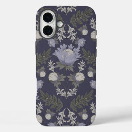 Symmetrisch donkerpaars bloempatroon iPhone 16 plus hoesje
