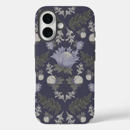 Symmetrisch donkerpaars bloempatroon iPhone 16 hoesje