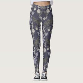 Symmetrisch donkerpaars bloempatroon leggings