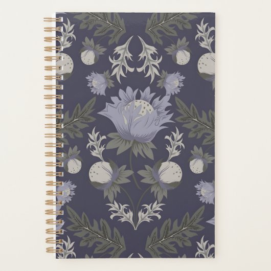 Symmetrisch donkerpaars bloempatroon planner (Voorkant)