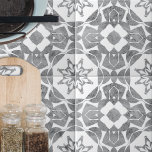 Symmetrisch Elegant Geweven Grijs Wit Patroon Tegeltje<br><div class="desc">Deze decoratieve keramische tegel is een boeiend kunstwerk. Het symmetrische abstracte patroon, gespiegeld op zowel de horizontale als de verticale as, creëer heeft een betoverend visueel effect. De ingewikkelde detaillering, bereikt door verschillende grijstinten op een ongerepte witte achtergrond, voegt diepte en dimensie toe aan het ontwerp. Deze tegel is niet...</div>