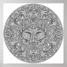 Symmetrisch Fox Kerst Mandala Sjabloon