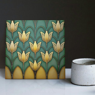Symmetrisch geel Tulps Wall Decor Art Deco Tegeltje
