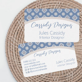 Symmetrisch Oranje bloemenpatroon op Blue Tiled Ar Visitekaartje