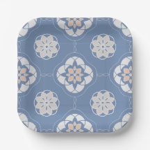 Symmetrisch Oranje bloempatroon op blauw