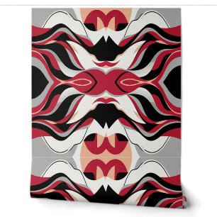 Symmetrisch rood en zwart abstract stroompatroon behang