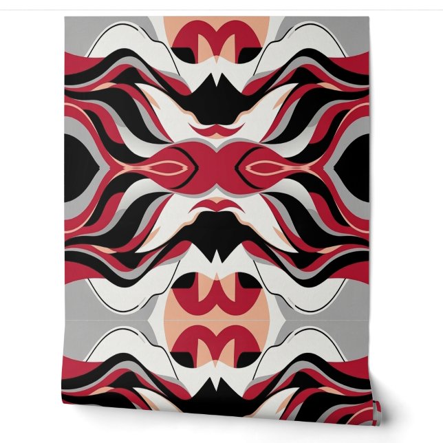 Symmetrisch rood en zwart abstract stroompatroon behang (Afrollen)