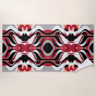 Symmetrisch rood en zwart abstract stroompatroon strandlaken