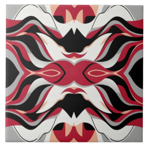 Symmetrisch rood en zwart abstract stroompatroon tegeltje