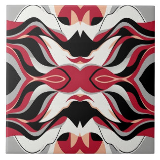 Symmetrisch rood en zwart abstract stroompatroon tegeltje