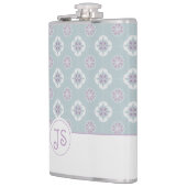 Symmetrisch Roze Bloem Tegelpatroon op Sage Heupfles (Links)