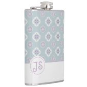 Symmetrisch Roze Bloem Tegelpatroon op Sage Heupfles (Rechts)