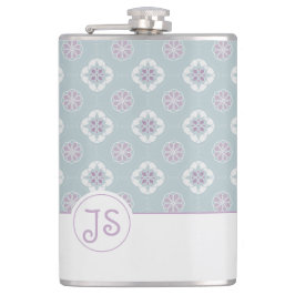 Symmetrisch Roze Bloem Tegelpatroon op Sage Heupfles