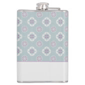 Symmetrisch Roze Bloem Tegelpatroon op Sage Heupfles (Achterkant)