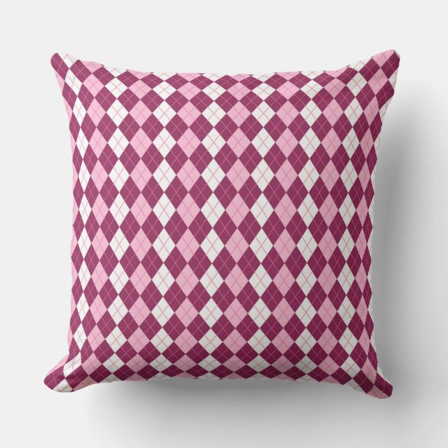Symmetrisch roze en wit argyleontwerp kussen (Voorkant)