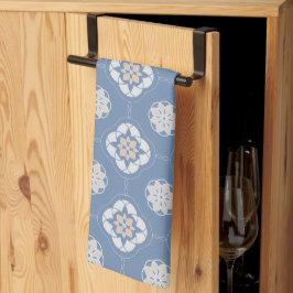Symmetrisch Sinaasappels bloempatroon op blauw Theedoek