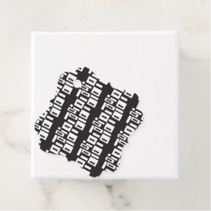 Symmetrisch wit geometrisch ontwerp met helder, he bedankjes labels