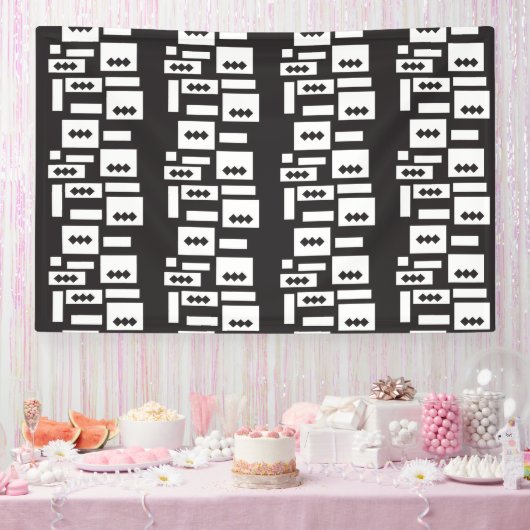 Symmetrisch wit geometrisch ontwerp met helder, he spandoek (Feest)