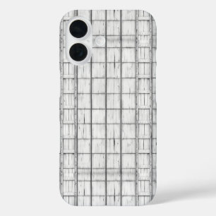 Symmetrisch witgeschilderd houtpatroon iPhone 16 hoesje
