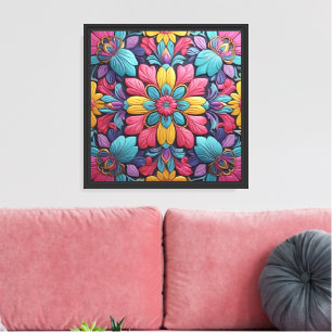 Symmetrische bloemabstracte kunst canvas afdruk