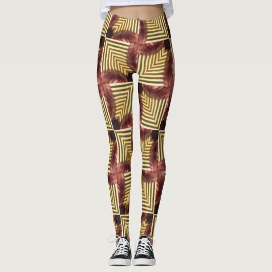 Symmetrische boxlijnen vierkant violet en goud leggings (Voorkant)