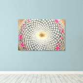 Symmetrische cactus in bloom (Mammillaria celsiana Canvas Afdruk (Insitu (Houten vloer))