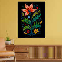Symmetrische Donkere Botanische Levendige Folk Art