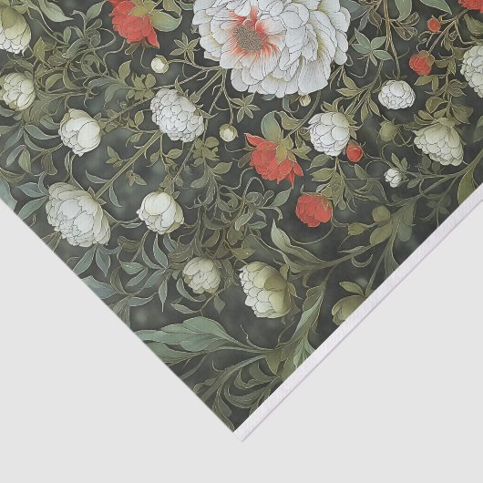 Symmetrische Elegante Witte Rode Bloemen Decoupage Tissuepapier (Detail)