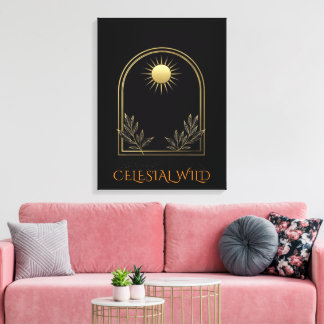 Symmetrische Gouden Helios Boog Botanische Kunst Canvas Afdruk