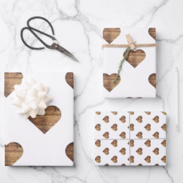 Symmetrische Grote Roestbruine Houten Harten Inpakpapier Vel