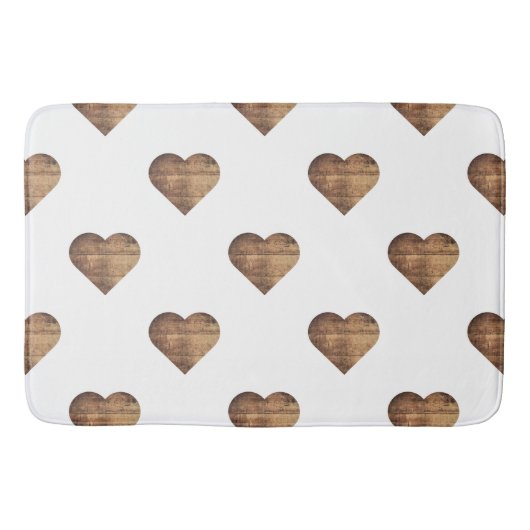 Symmetrische grote rustieke bruine houten harten badmat (Voorkant)