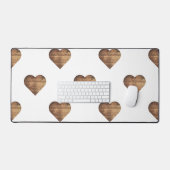 Symmetrische grote rustieke bruine houten harten bureaumat (Keyboard & Muis)