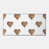Symmetrische grote rustieke bruine houten harten bureaumat (Voorkant)