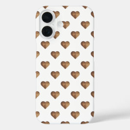 Symmetrische grote rustieke bruine houten harten iPhone 16 hoesje