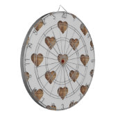 Symmetrische grote rustieke bruine houten harten dartbord (Voorkant Links)