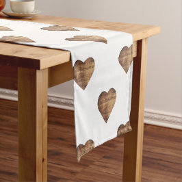 Symmetrische grote rustieke bruine houten harten korte tafelloper