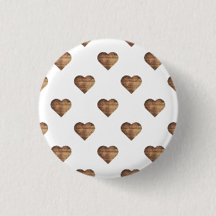 Symmetrische grote rustieke bruine houten harten ronde button 3,2 cm