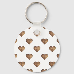 Symmetrische grote rustieke bruine houten harten sleutelhanger
