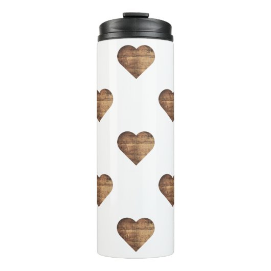Symmetrische grote rustieke bruine houten harten thermosbeker (Voorkant)