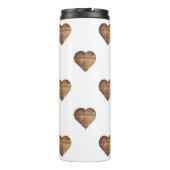 Symmetrische grote rustieke bruine houten harten thermosbeker (Achterkant)